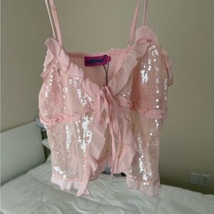 Edikted Sequin Ruffle Split Front Top